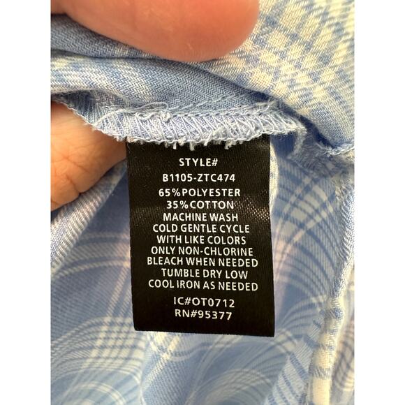 🆕 SANCTUARY | Plaid Blue White Keyhole Puff Long Sleeve Peasant Blouse | Small - Picture 7 of 7